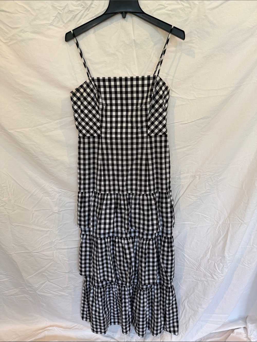 J.Crew Black & White Gingham Tiered Maxi Dress Size 10